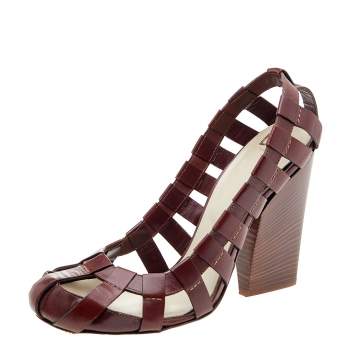 Pre Owned Dolce & Gabbana Brown Leather Block Heel Cage Pumps Size 40