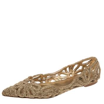 Pre Owned Dolce & Gabbana Gold Cut-Out Lurex Fabric Ballet Flats Size 39