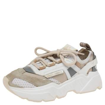 Pre Owned Dolce & Gabbana Multicolor Suede And Knit Fabric Hex Daymaster Low Top Sneakers Size 37.5