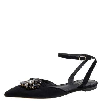 Pre Owned Dolce & Gabbana Black Suede Crystal Embellished Flat Sandals Size 38