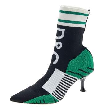 Pre Owned Dolce & Gabbana Multicolor Knit Fabric Logo Sock Ankle Boots Size 38.5