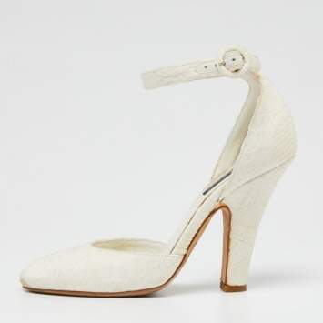 Pre Owned Dolce & Gabbana  White Canvas Mary Jane Pumps Size 38