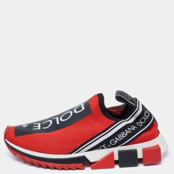 Pre Owned Dolce & Gabbana Red Knit Fabric Sorrento Sneakers Size 39