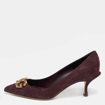 Pre Owned Dolce & Gabbana Burgundy Suede DG Amore Pumps Size 40