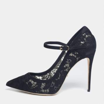 Pre Owned Dolce & Gabbana Black Lace and Suede Corded Taormina Pumps Size 37