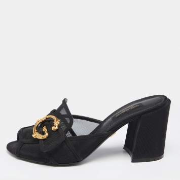 Pre Owned Dolce & Gabbana Black Mesh DG Buckles  Sandals Size 37