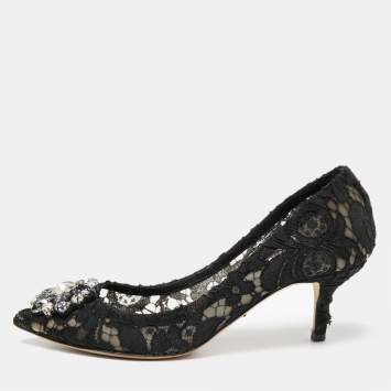 Pre Owned Dolce & Gabbana Black Lace Bellucci Pumps Size 37.5 