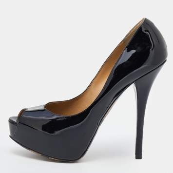 Pre Owned Dolce & Gabbana Black Patent Leather Peep Toe Platform Pumps Size 39.5