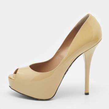 Pre Owned Dolce & Gabbana Yellow Patent Leather Peep Toe Platform Pumps Size 39.5