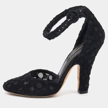 Pre Owned Dolce & Gabbana Black Lace Ankle Strap Sandals Size 36