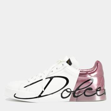 Pre Owned Dolce & Gabbana White/Mauve Leather Portofino Low Top Sneakers Size 39