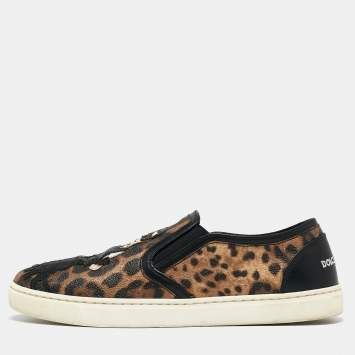 Pre Owned Dolce & Gabbana Brown/Black Canvas Family Print Low Top Sneakers Size 38
