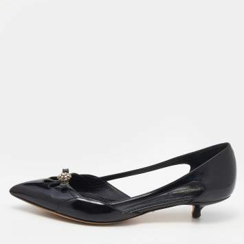 Pre Owned Dolce & Gabbana Black Leather Crystal Embellished Pointed Toe Kitten Heel Pumps Size 40.5
