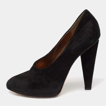 Pre Owned Dolce & Gabbana Black Suede Platform Pumps Size 38