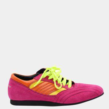 Pre Owned Dolce & Gabbana Pink and Multicolor Suede Lace Up Sneakers Size EU 39