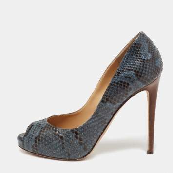 Pre Owned Dolce & Gabbana Blue/Black Python Leather Peep-Toe Pumps Size 37