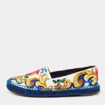 Pre Owned Dolce & Gabbana Multicolor Majolica Print Canvas Slip On Espadrilles Size 38
