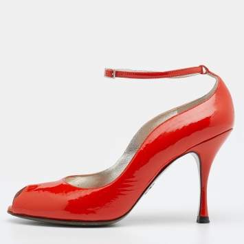 Pre Owned Dolce & Gabbana Orange Patent Leather Ankle Strap Sandals Size 36