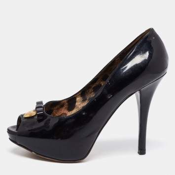 مملوكة مسبقًا Dolce & Gabbana Black Patent Leather Peep Toe Pumps Size 35