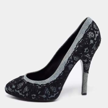 Pre Owned Dolce & Gabbana Black/Light Blue Lace and Denim Pumps Size 39