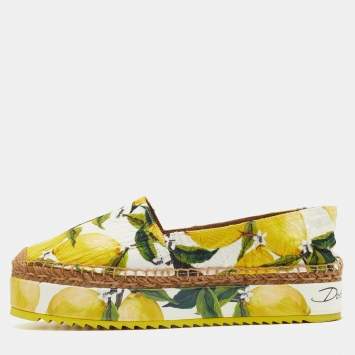 مملوكة مسبقًا Dolce & Gabbana Multicolor Lemon Print Fabric Platform Espadrilles Size 37