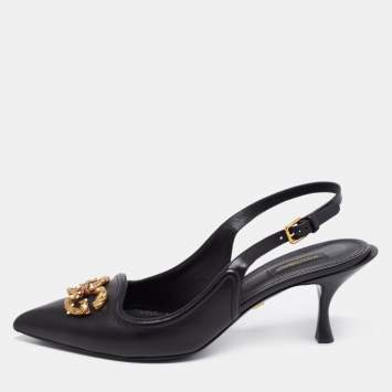 Pre Owned Dolce & Gabbana Black Leather DG Amore Slingback Pumps Size 41
