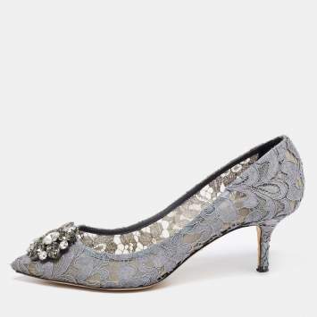 Pre Owned Dolce & Gabbana Grey Lace Bellucci Pumps Size 40.5