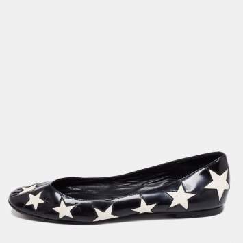 Pre Owned Dolce & Gabbana Black/White Leather Star Ballet Flats Size 39
