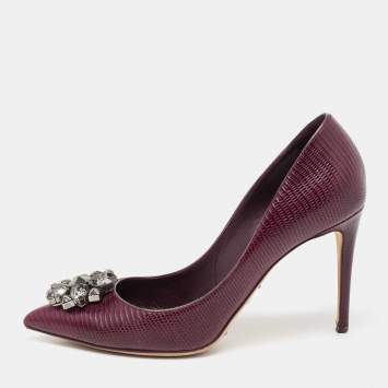 Pre Owned Dolce & Gabbana Burgundy Lizard Embossed Leather Bellucci Pumps Size 39