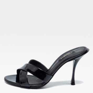 Pre Owned Dolce & Gabbana Black Leather Criss Cross Slide Sandals Size 37
