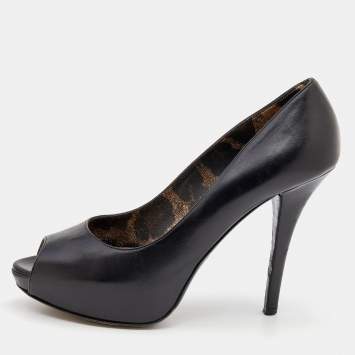 Pre Owned Dolce & Gabbana Black Leather Peep Toe Platform Pumps Size 38.5