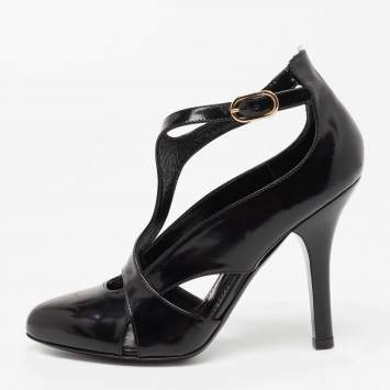 Pre Owned Dolce & Gabbana Black Patent Leather Ankle Strap Pumps Size 35