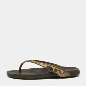 Pre Owned Dolce & Gabbana Brown/Black Tiger Print Rubber Thong Sandals Size 39  