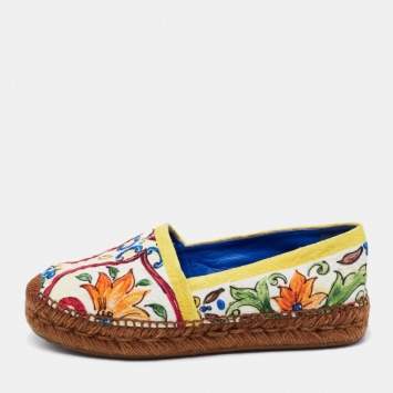 Pre Owned Dolce & Gabbana Multicolor Print Canvas Majolica Espadrille Flats Size 36