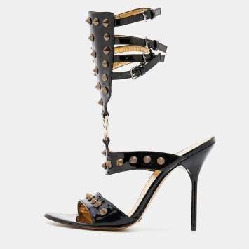 Pre Owned Dolce & Gabbana Black Patent Leather Studded Gladiator Sandals Size 39.5