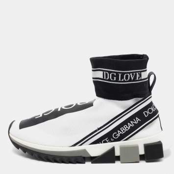 Pre Owned Dolce & Gabbana Black/White Knit Fabric Sorrento Sock Sneakers Size 38.5