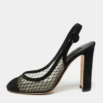 Pre Owned Dolce & Gabbana Black Suede and Mesh Slingback Pumps Size 39