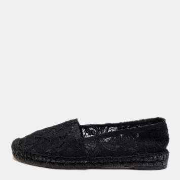 Pre Owned Dolce & Gabbana Black Lace Flat Espadrilles Size 38