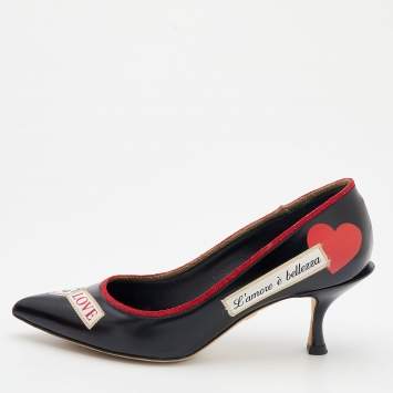 Pre Owned Dolce & Gabbana Black Leather L' Amore E' Bellezza Pumps Size 36.5