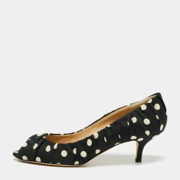 Pre Owned Dolce & Gabbana Black/White Polka Dot Fabric Peep Toe Pumps Size 39