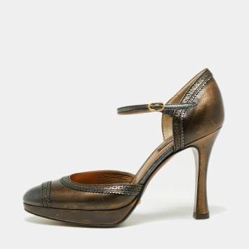 Pre Owned Dolce & Gabbana Metallic Bronze Leather Mary Jane D'orsay Pumps Size 36
