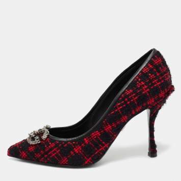 مملوكة مسبقًا Dolce & Gabbana Red/Black Tweed DG Amore Pumps Size 39