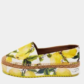 مملوكة مسبقًا Dolce & Gabbana Tri-Color Lemon Print Fabric Platform Espadrilles Size 36