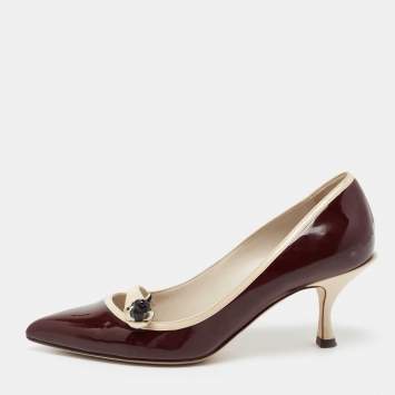 Pre Owned Dolce & Gabbana Burgundy/Beige Patent Leather Pointed Toe Pumps Size 37