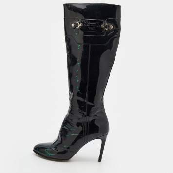 Pre Owned Dolce & Gabbana Black Patent Leather Knee Length Boots Size 38.5