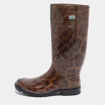 Pre Owned Dolce & Gabbana Brown Leopard Print Wellington Rubber Boots Size 38