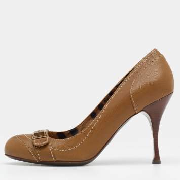 Pre Owned Dolce & Gabbana Olive Leather Round Toe Pumps Size 39