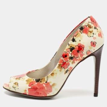 Pre Owned Dolce & Gabbana Multicolor Floral Print Patent Leather Peep-Toe Pumps Size 36
