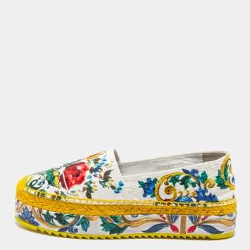 Pre Owned Dolce & Gabbana Multicolor Print Canvas Platform Espadrille Flats Size 40