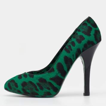 Pre Owned Dolce & Gabbana Green/Black Leopard Print Calf Hair Pumps Size 36.5